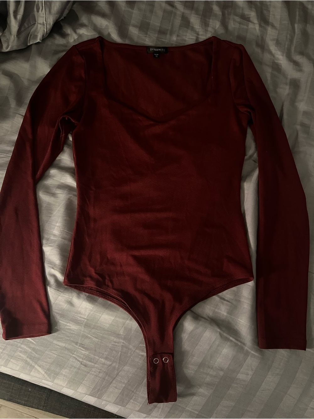 Dynamite Long Sleeve Burgundy Scoop Neck Bodysuit